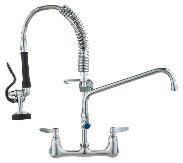 VEVOR Rubinetto commerciale con doccetta pre-lavello, rubinetto da cucina alto 53 cm, bocca girevole da 30,5 cm, rubinetto per lavello da cucina per montaggio a parete, apparecchio in ottone con doccetta estraibile, per lavello a 1/2/3 scomparti
