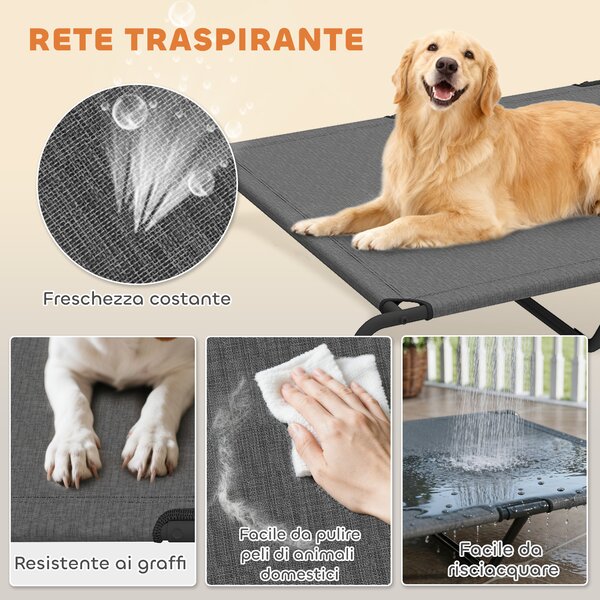 PawHut Lettino per Cani Grandi Rialzato da Esterno in Acciaio e Rete Traspirante, 152x94x23 cm, Grigio | Aosom Italy