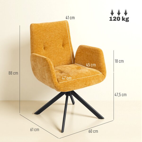 HOMCOM Poltrona Imbottita d'Accento, Poltrona Girevole con Design Moderno, fino a 120 kg, 60x61x88 cm, Giallo | Aosom Italy