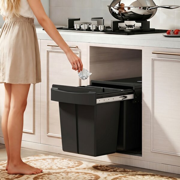 HOMCOM Pattumiera Sottolavello Estraibile, Pattumiera per Raccolta Differenziata, 2x20L, Secchi Interni Removibili, 52x33,5x41 cm, Nero | Aosom Italy