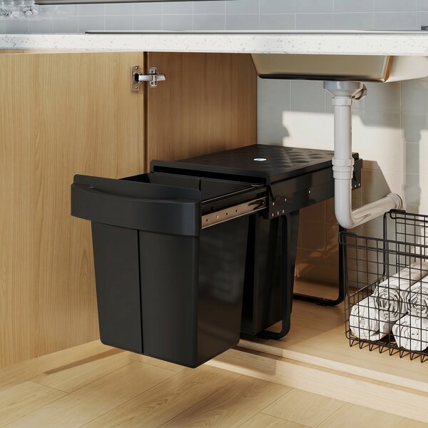 HOMCOM Pattumiera Sottolavello Estraibile, Pattumiera per Raccolta Differenziata, 2x20L, Secchi Interni Removibili, 52x33,5x41 cm, Nero | Aosom Italy
