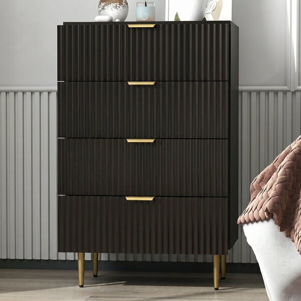 HOMCOM Cassettiera 4 cassetti, mobile contenitore moderno con maniglie e piedi dorati, dim. 60 x 40 x 96 cm, nero | Aosom Italy