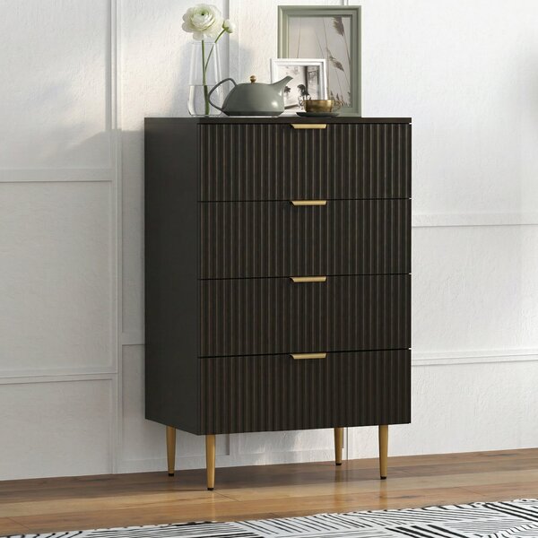 HOMCOM Cassettiera 4 cassetti, mobile contenitore moderno con maniglie e piedi dorati, dim. 60 x 40 x 96 cm, nero | Aosom Italy