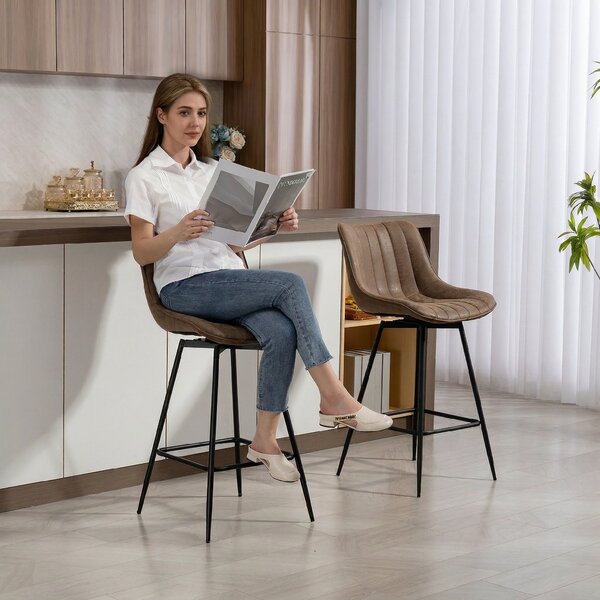 HOMCOM Set di 2 Sgabelli da Bar, Sedie da Bar in PU con Seduta Imbottita, Schienale e Poggiapiedi, 47x54,5x97,5 cm, Marrone | Aosom Italy