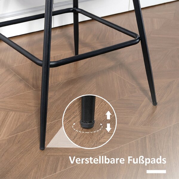 HOMCOM Set di 2 Sgabelli da Bar, Sedie da Bar in PU con Seduta Imbottita, Schienale e Poggiapiedi, 47x54,5x97,5 cm, Marrone | Aosom Italy