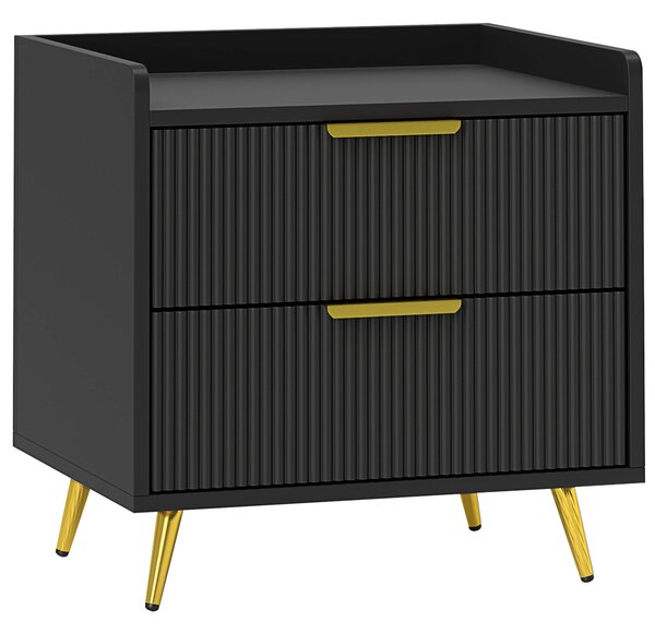 HOMCOM Comodino con 2 Cassetti Scanalati e Piedi in Metallo Dorati, 50x40x50 cm, Nero | Aosom Italy