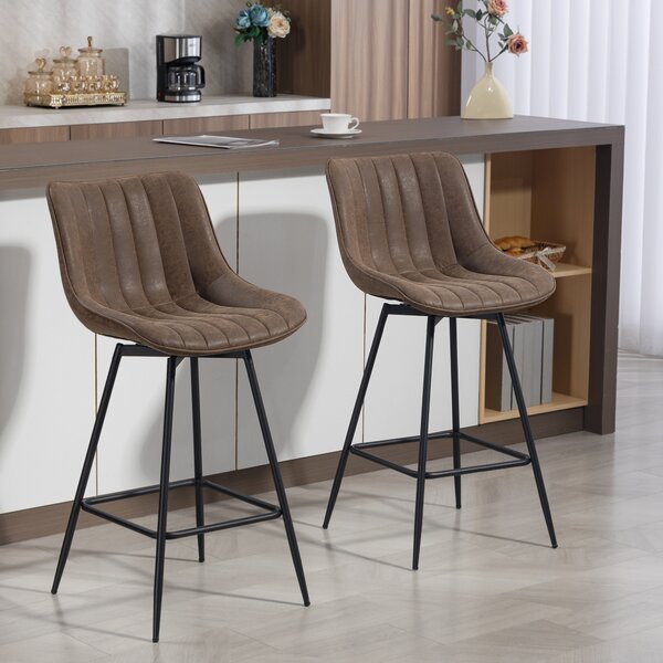 HOMCOM Set di 2 Sgabelli da Bar, Sedie da Bar in PU con Seduta Imbottita, Schienale e Poggiapiedi, 47x54,5x97,5 cm, Marrone | Aosom Italy