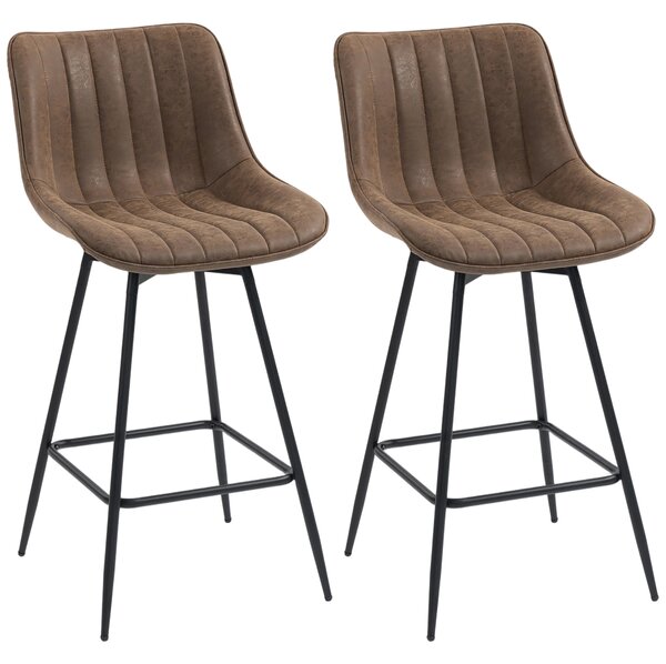 HOMCOM Set di 2 Sgabelli da Bar, Sedie da Bar in PU con Seduta Imbottita, Schienale e Poggiapiedi, 47x54,5x97,5 cm, Marrone | Aosom Italy