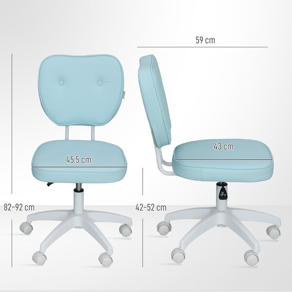 Vinsetto Sedia da Ufficio Girevole Rivestita in PU con Altezza Regolabile, Senza Braccioli, Portata 120 kg, 46x59x82-92 cm, Blu Chiaro | Aosom Italy