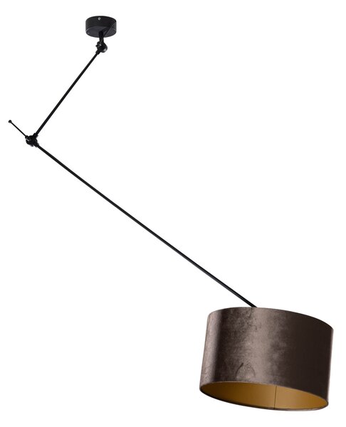 Lampada a sospensione nera con paralume in velluto marrone 35 cm - Blitz