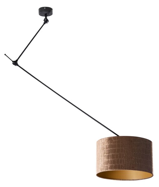 Lampada a Sospensione Nera con Paralume in Velluto Effetto Coccodrillo 35cm - Blitz