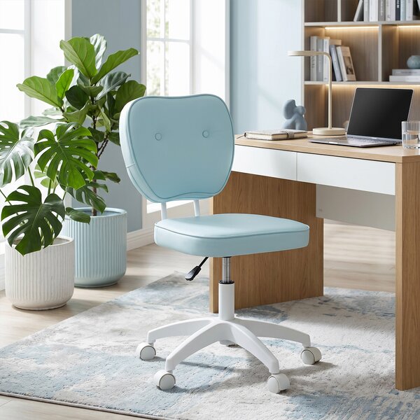 Vinsetto Sedia da Ufficio Girevole Rivestita in PU con Altezza Regolabile, Senza Braccioli, Portata 120 kg, 46x59x82-92 cm, Blu Chiaro | Aosom Italy