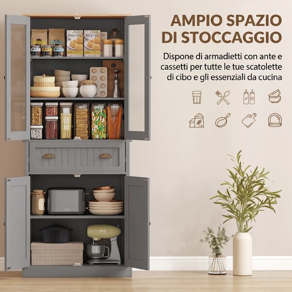 HOMCOM Mobile Dispensa a 5 Livelli con Cassetto Centrale in MDF e Truciolato, 76x40x182.5 cm, Grigio | Aosom Italy
