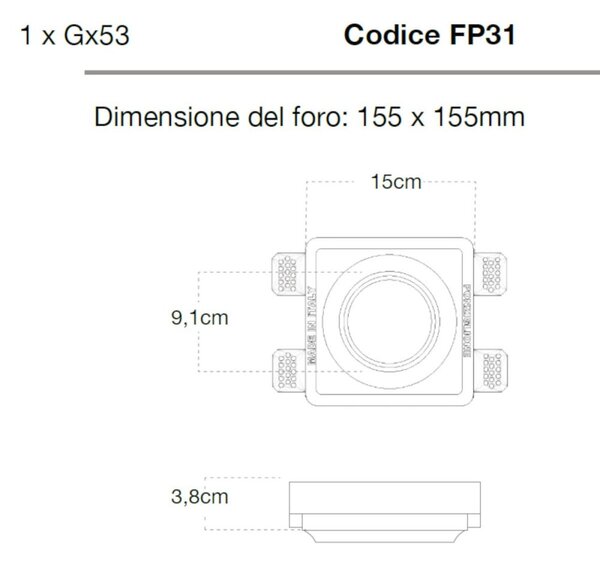 Faretto incasso lampadari bartalini atnic fp31 gx53 led gesso verniciabile - Lampadari Bartalini Gesso