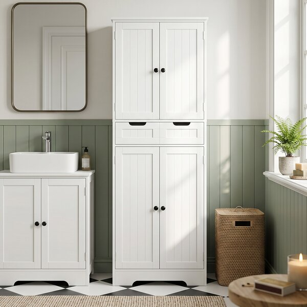 HOMCOM Mobile da Bagno, Mobile Contenitore con Cassetto e 4 Ante, Stile Moderno, 60x30x160 cm, Bianco | Aosom Italy