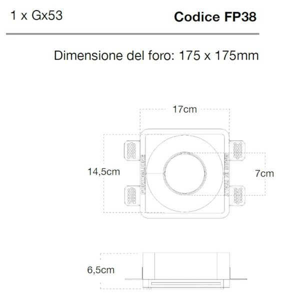 Faretto incasso lampadari bartalini tfos fp38 gx53 led gesso verniciabile - Lampadari Bartalini Gesso