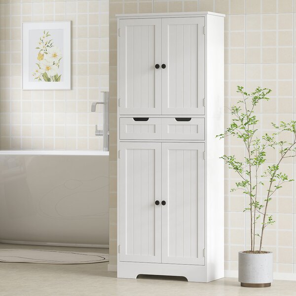 HOMCOM Mobile da Bagno, Mobile Contenitore con Cassetto e 4 Ante, Stile Moderno, 60x30x160 cm, Bianco | Aosom Italy