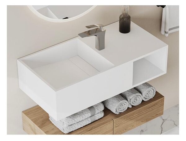 Piano lavabo sospeso in Solid Surface con nicchia L80 x l40 x H20 cm Bianco - GOYOKO