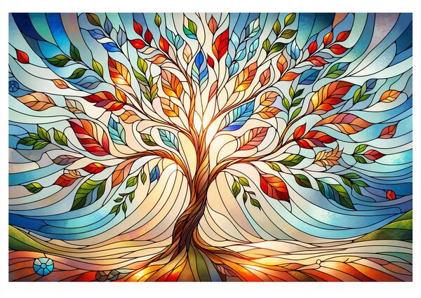Quadro su tela – Albero della vita in vetrata colorata