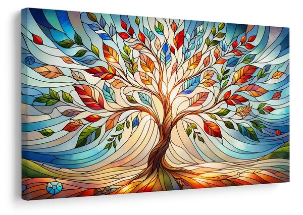 Quadro su tela – Albero della vita in vetrata colorata