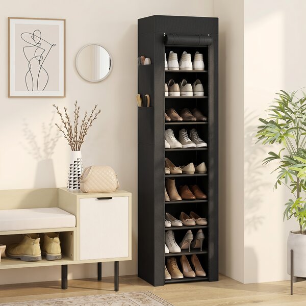 HOMCOM Scarpiera 10 Ripiani, Copertura Antipolvere, 20 Paia, 45x30x175 cm, Nero | Aosom Italy