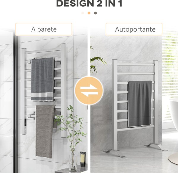 HOMCOM Scaldasalviette Elettrico da Terra o Parete 150W con 8 Barre e Timer 2-4 Ore, 53x35x90 cm, Argento | Aosom Italy