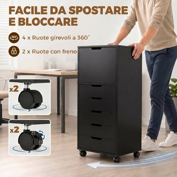 HOMCOM Mobile Archivio Stampante con 5 Cassetti e Ruote, Nero | Aosom Italy
