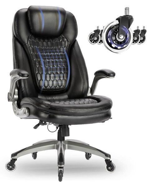 Sedia da ufficio COLAMY, sedia da ufficio ergonomica con cuscino di seduta dello spessore di 13,5 cm e braccioli ribaltabili, colore nero