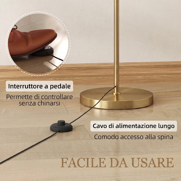 HOMCOM Lampada da Terra a LED con Telecomando, Luce Regolabile su 11 Colori di Temperatura e 11 Luminosità, Oro | Aosom Italy