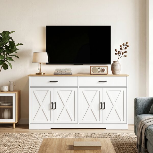 HOMCOM Credenza Buffet Stile Country con 2 Cassetti e 2 Ante, 140x38,5x81 cm, Bianco | Aosom Italy