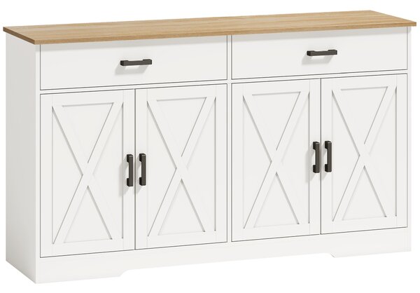 HOMCOM Credenza Buffet Stile Country con 2 Cassetti e 2 Ante, 140x38,5x81 cm, Bianco | Aosom Italy