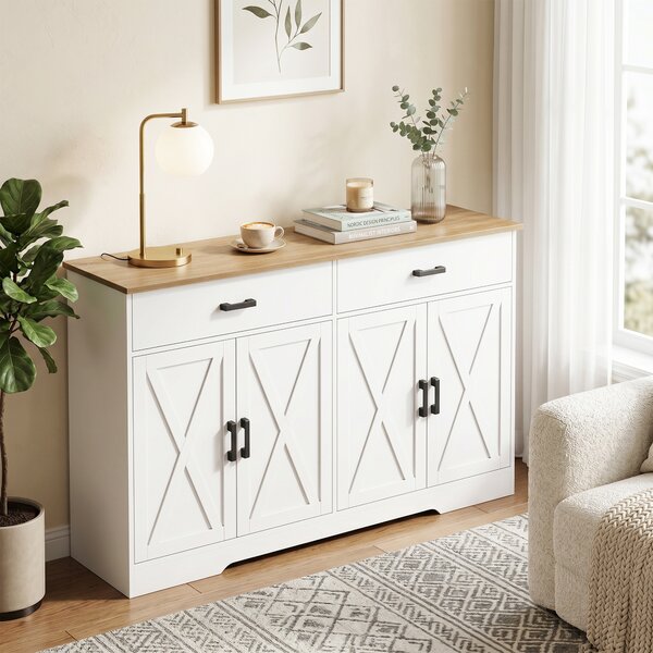 HOMCOM Credenza Buffet Stile Country con 2 Cassetti e 2 Ante, 140x38,5x81 cm, Bianco | Aosom Italy