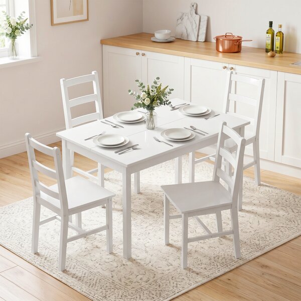HOMCOM Set da Pranzo 5 Pezzi per 4 Persone, Tavolo Rettangolare e Sedie in Legno Massiccio, per Spazi Piccoli, Bianco | Aosom Italy