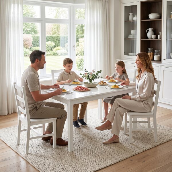 HOMCOM Set da Pranzo 5 Pezzi per 4 Persone, Tavolo Rettangolare e Sedie in Legno Massiccio, per Spazi Piccoli, Bianco | Aosom Italy