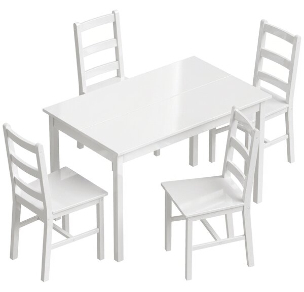 HOMCOM Set da Pranzo 5 Pezzi per 4 Persone, Tavolo Rettangolare e Sedie in Legno Massiccio, per Spazi Piccoli, Bianco | Aosom Italy