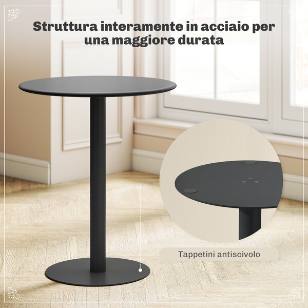 HOMCOM Tavolo da Cucina Rotondo per 2 Persone dal Design Moderno in Acciaio, Ø60x72 cm, Nero | Aosom Italy