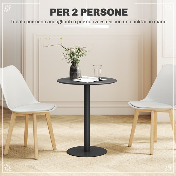 HOMCOM Tavolo da Cucina Rotondo per 2 Persone dal Design Moderno in Acciaio, Ø60x72 cm, Nero | Aosom Italy