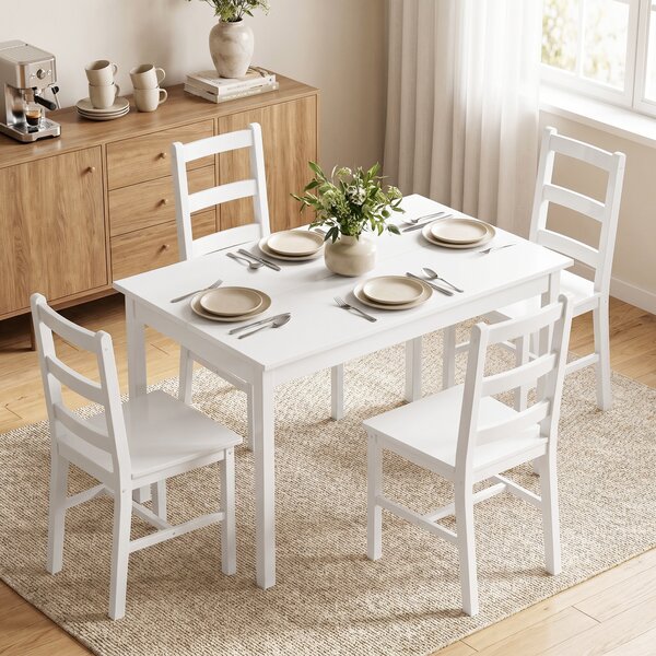 HOMCOM Set da Pranzo 5 Pezzi per 4 Persone, Tavolo Rettangolare e Sedie in Legno Massiccio, per Spazi Piccoli, Bianco | Aosom Italy
