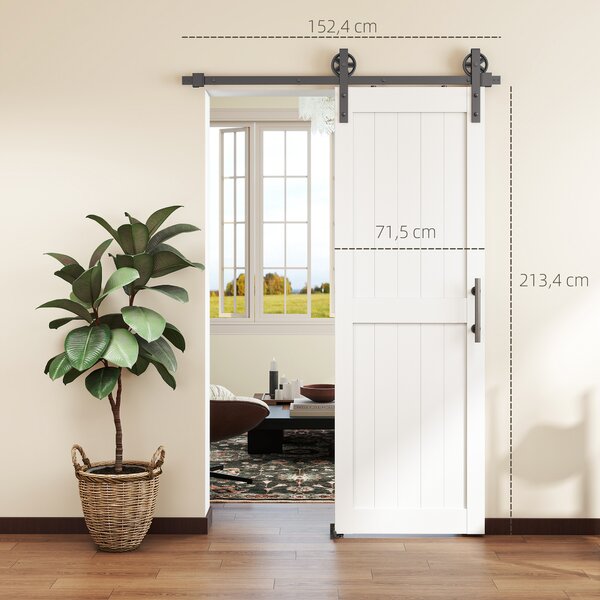 HOMCOM Porta Scorrevole in Stile Country con Binario e Maniglia in Legno e Acciaio, 71.5x213.4 cm, Bianco e Nero | Aosom Italy