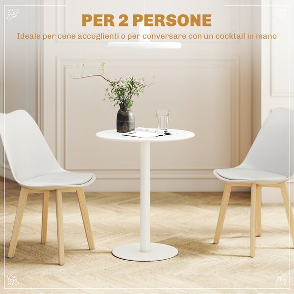 HOMCOM Tavolo da Cucina Rotondo per 2 Persone dal Design Moderno in Acciaio, Ø60x72 cm, Bianco | Aosom Italy