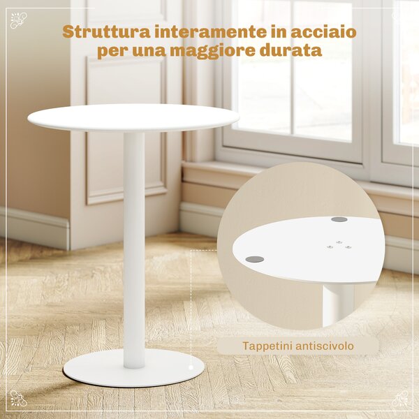 HOMCOM Tavolo da Cucina Rotondo per 2 Persone dal Design Moderno in Acciaio, Ø60x72 cm, Bianco | Aosom Italy