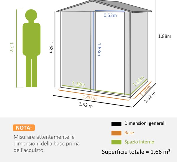 Outsunny Casetta da Giardino Porta Attrezzi in Acciaio con Tetto Inclinato e 4 Prese d'Aria, 152x132x188 cm, Verde | Aosom Italy