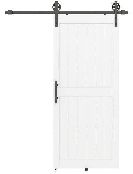 HOMCOM Porta Scorrevole in Stile Country con Binario e Maniglia, in Legno e Acciaio, 183x0.6x4 cm, Bianco e Nero | Aosom Italy