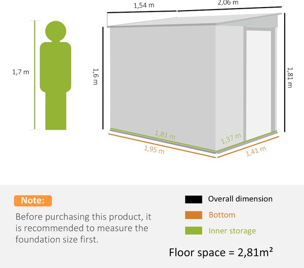 Outsunny Casetta da Giardino con Base, Porta Scorrevole e Tetto Inclinato, Capanno Attrezzi in Metallo, 1.5x2m, Grigio Chiaro | Aosom Italy