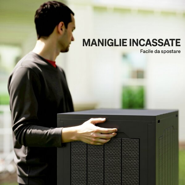 Outsunny Baule da Giardino con Maniglie, Contenitore Porta Attrezzi Impermeabile, 56x41x50 cm, Nero