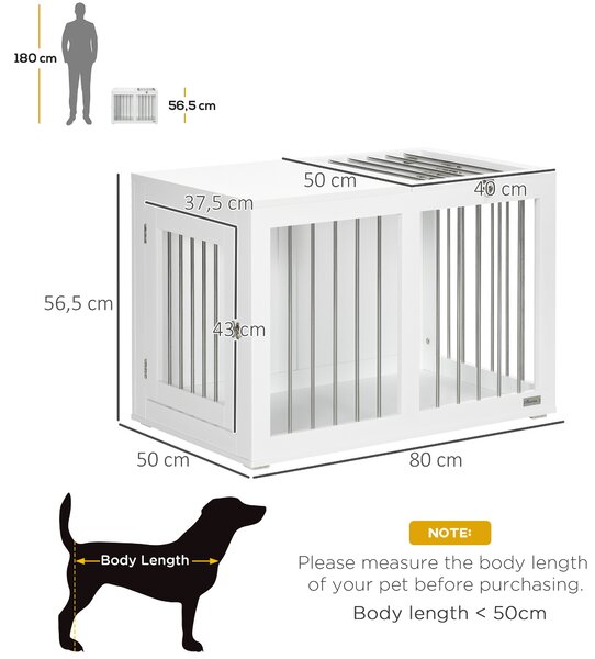 PawHut Casetta per Cani Taglia Media con 2 Porte Bloccabili, Gabbia in Acciaio e MDF, 80x50x56.5 cm, Bianco