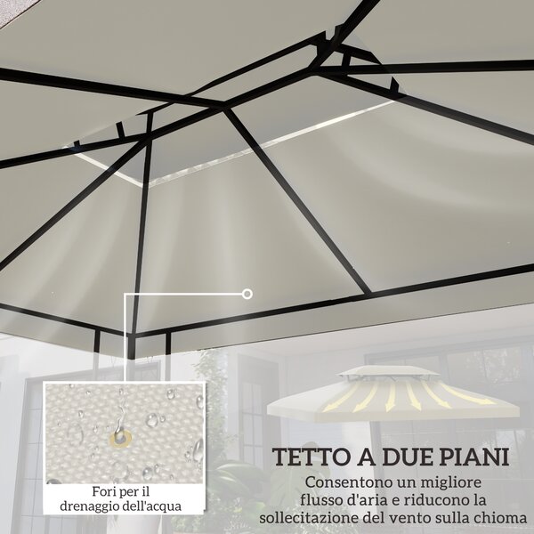 Outsunny Copertura per Gazebo da Giardino Tetto Sostitutivo Anti-UV Impermeabile in Poliestere 3x4m Beige