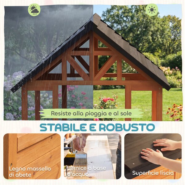 Casetta in Legno AIYAPLAY, Gioco Interno/Esterno per Bambini 3-8 Anni con Tavolo e Panche, Marrone | Aosom Italy