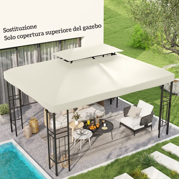 Outsunny Copertura per Gazebo da Giardino Tetto Sostitutivo Anti-UV Impermeabile in Poliestere 3x4m Beige