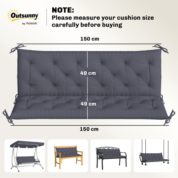 Outsunny Cuscino da Giardino in Stile Capitonné con 6 Lacci, in Cotone e Poliestere, 150x98x8 cm, Grigio Scuro | Aosom Italy